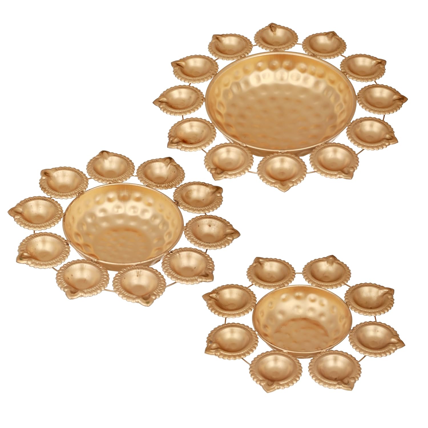 TIED RIBBONS 3 Pcs Decorative Urli Bowl for Floating Flowers Home Decor Item (Golden, Iron with Brass Finish) - Diwali Decoration Items for Home Decor Living Room Table Pooja Room Office