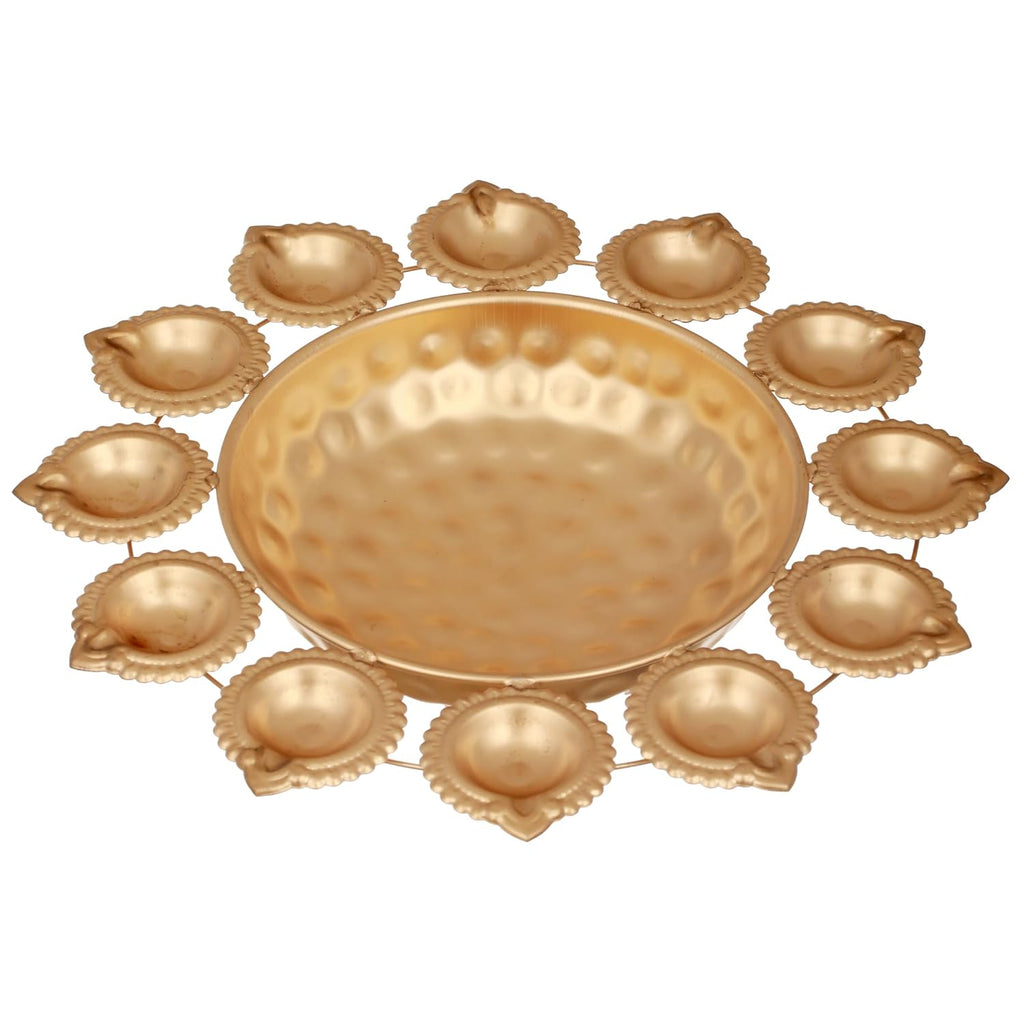 TIED RIBBONS 3 Pcs Decorative Urli Bowl for Floating Flowers Home Decor Item (Golden, Iron with Brass Finish) - Diwali Decoration Items for Home Decor Living Room Table Pooja Room Office